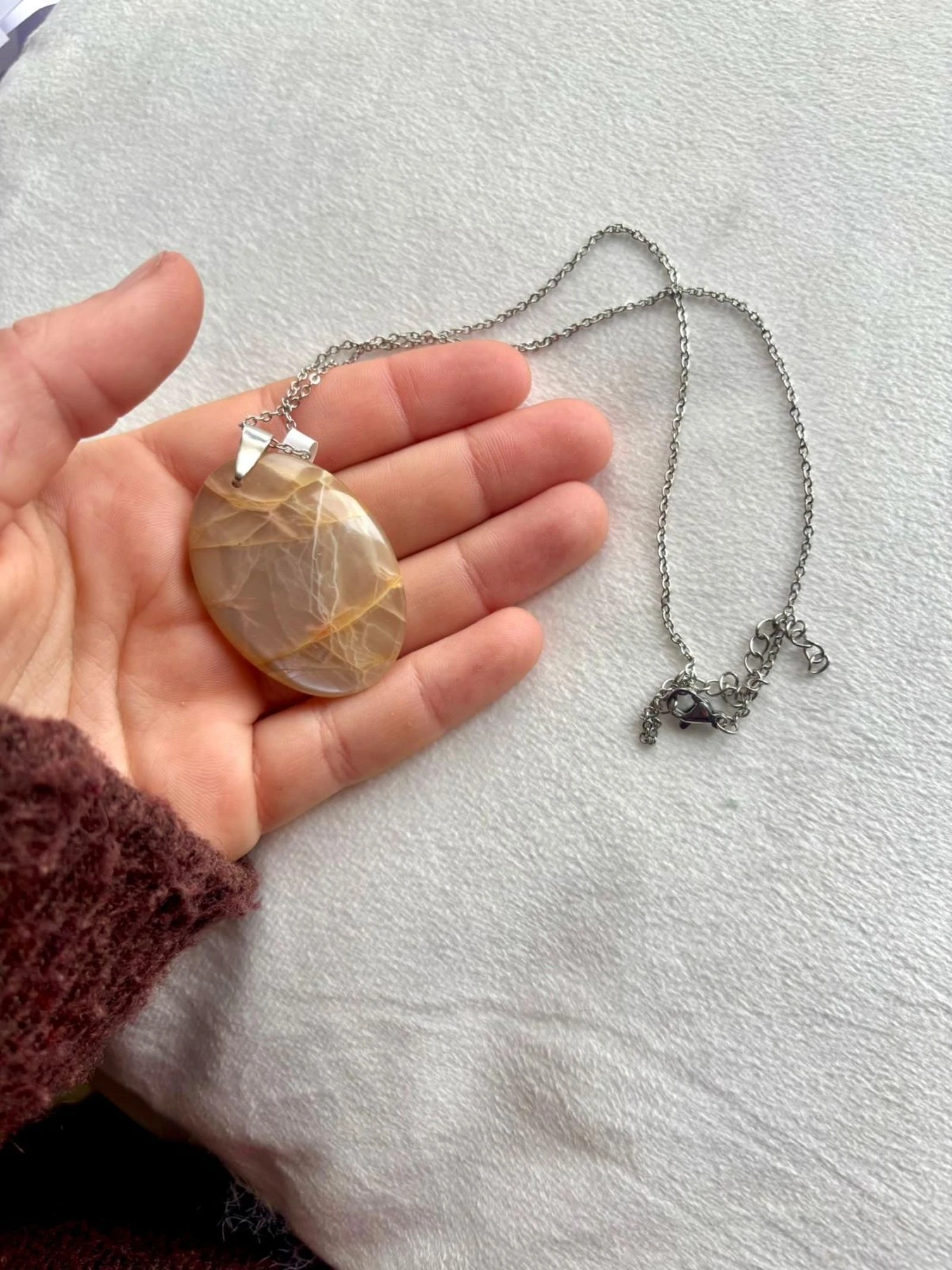 Orange Pierre de Lune Pierre Stainless Steel Natural Stone Necklace – photo 3